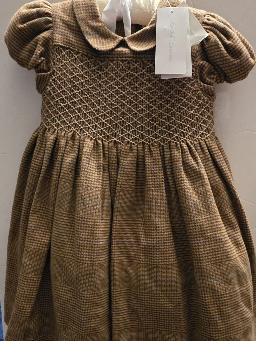 Ralph Lauren Classic Brown Plaid Smocked Front Girls Dress Size 18 Months